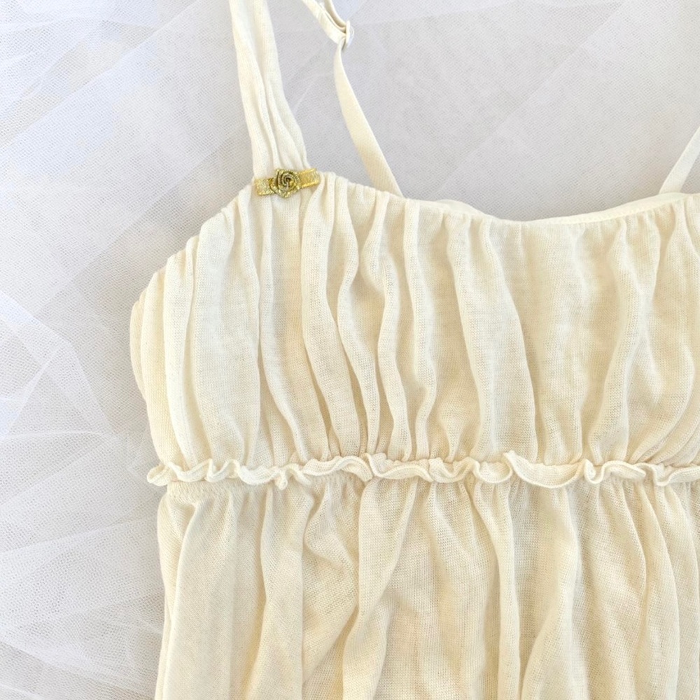 Victoria’s Secret shimmer cream babydoll slip dress lingerie dainty gold bows S